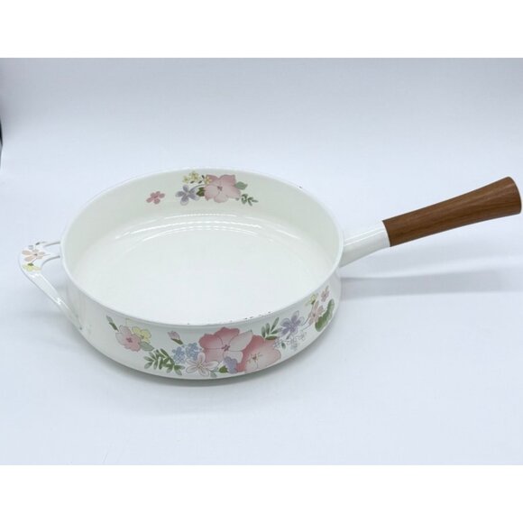 Vintage Cookware w/Floral Enamel Frying Pan With Wooden Handle - Picture 3 of 10